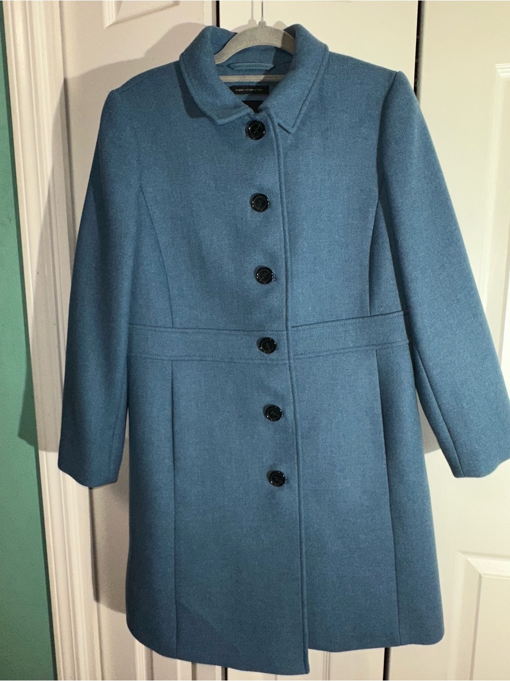 Talbots Blue Wool Blend Collared Button Mid-Length Pea Coat Sz 12 Petite - Picture 4 of 11
